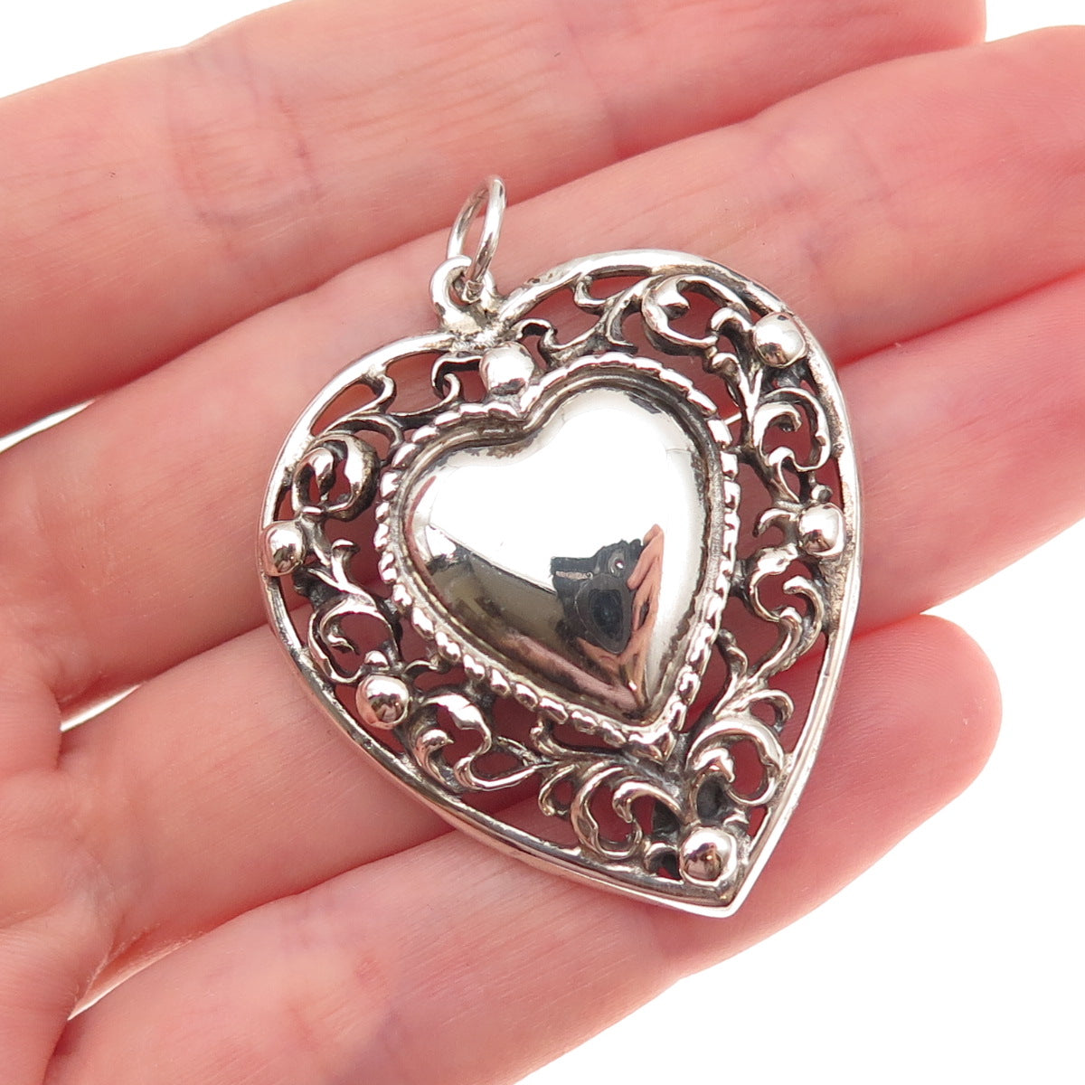 JewelArt 925 Sterling Silver Antique Art Deco Heart Oxidized Charm Pendant
