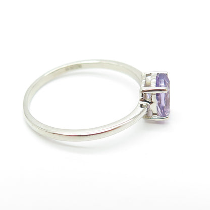 DAZZLERS 925 Sterling Silver Real Oval-Cut Amethyst Ring Size 9