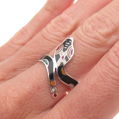 925 Sterling Silver Vintage Mexico Enamel Snake Ring Size 6.5