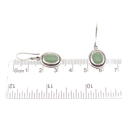 Morning Sun 925 Sterling Silver Vintage Real Jade Oxidized Dangle Earrings