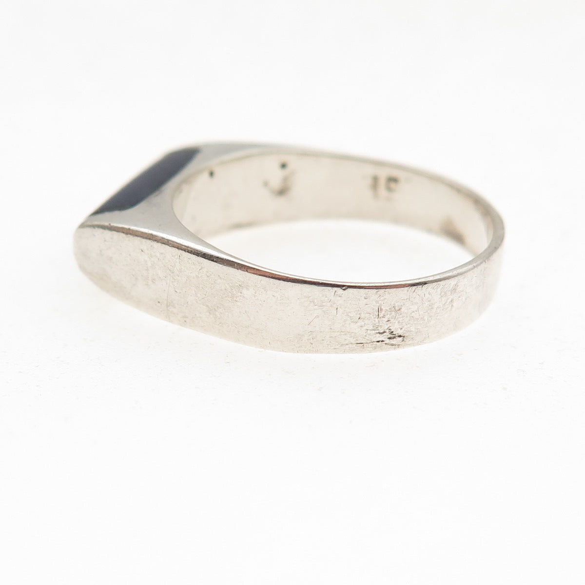 925 Sterling Silver Vintage Mexico Real Lapis Modernist Oxidized Ring Size 6