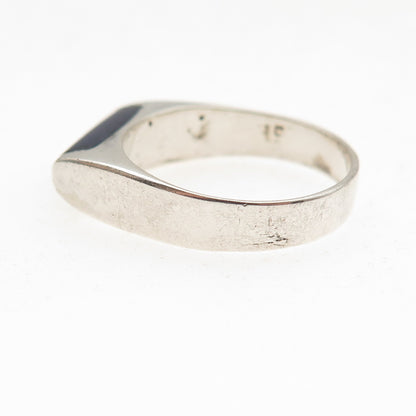925 Sterling Silver Vintage Mexico Real Lapis Modernist Oxidized Ring Size 6