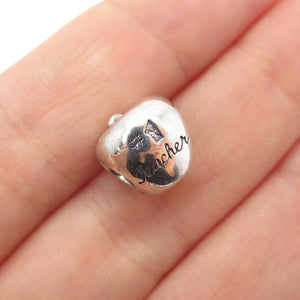 REFLECTION BEADS 925 Sterling Silver C Z #1 Teacher Apple Slide Bead Charm