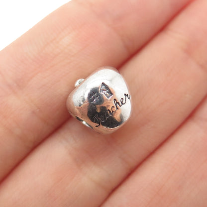 REFLECTION BEADS 925 Sterling Silver C Z #1 Teacher Apple Slide Bead Charm