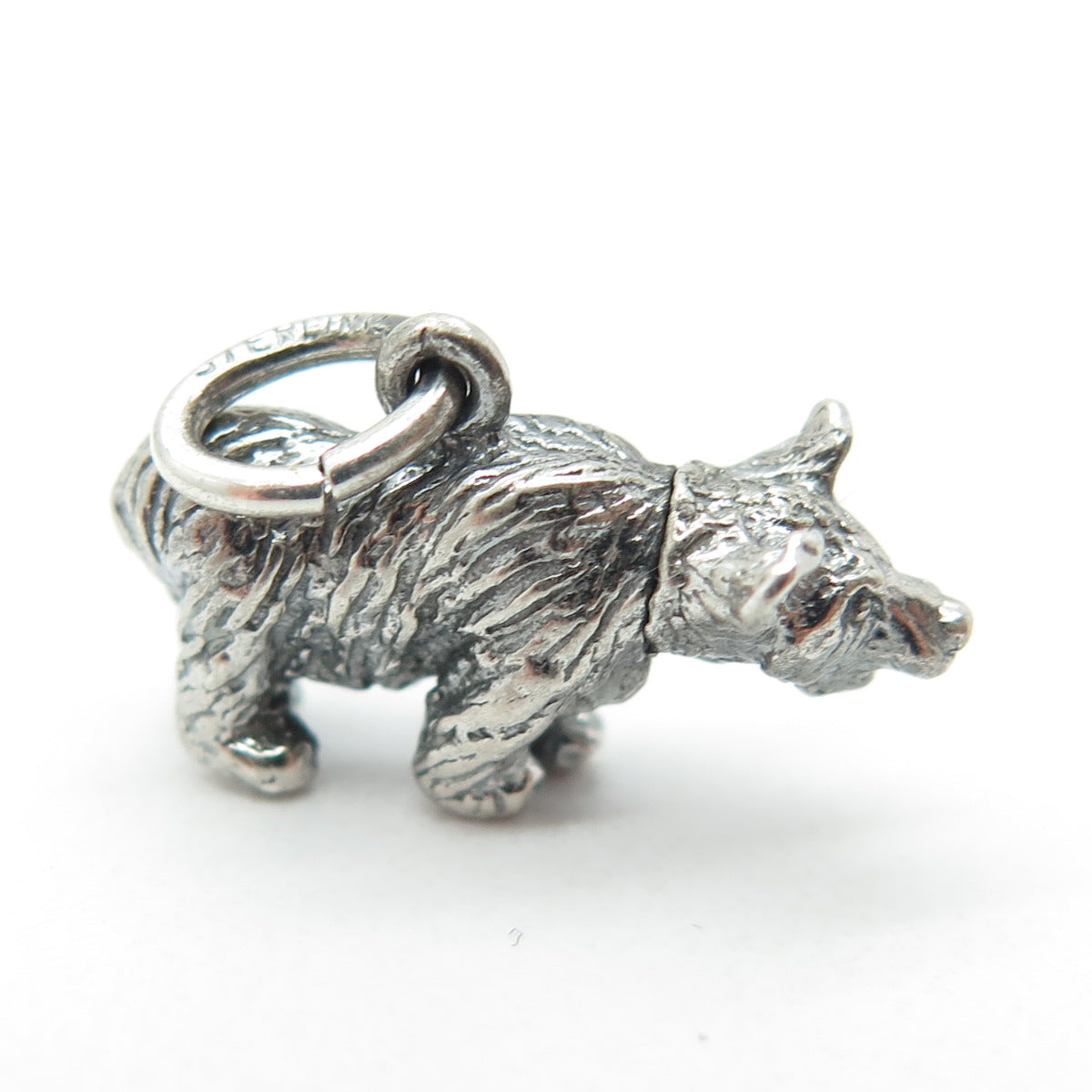 925 Sterling Silver Antique Movable Head Bear Minimalist Oxidized Charm Pendant