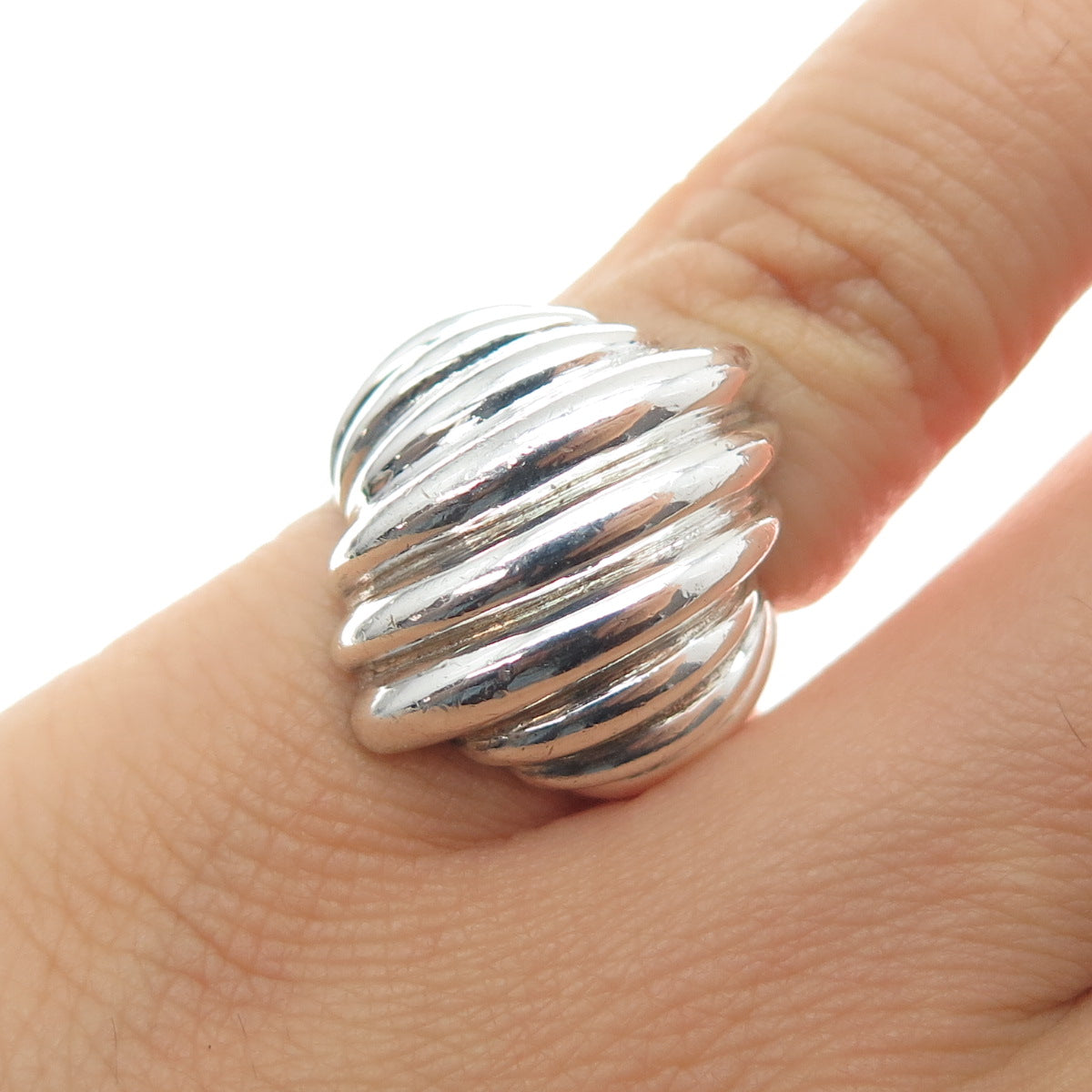 925 Sterling Silver Vintage Modernist Ribbed Dome Ring Size 5.25