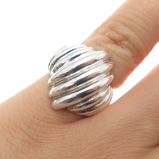 925 Sterling Silver Vintage Modernist Ribbed Dome Ring Size 5.25