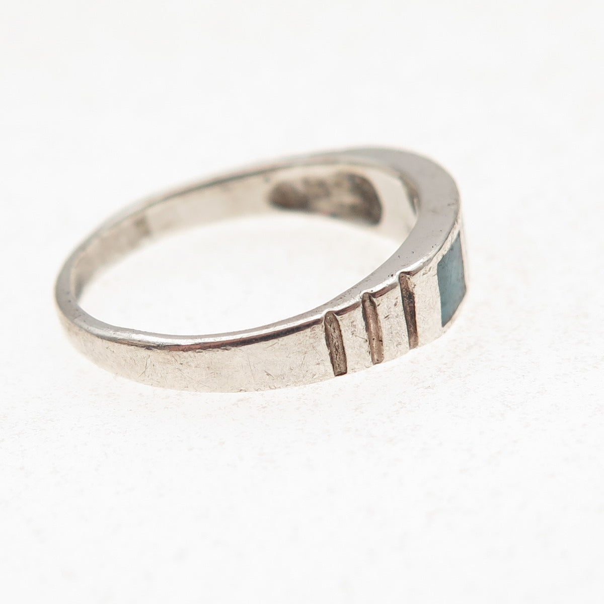 Old Pawn 925 Sterling Silver Vintage Southwestern Turquoise Inlay Ring Size 7
