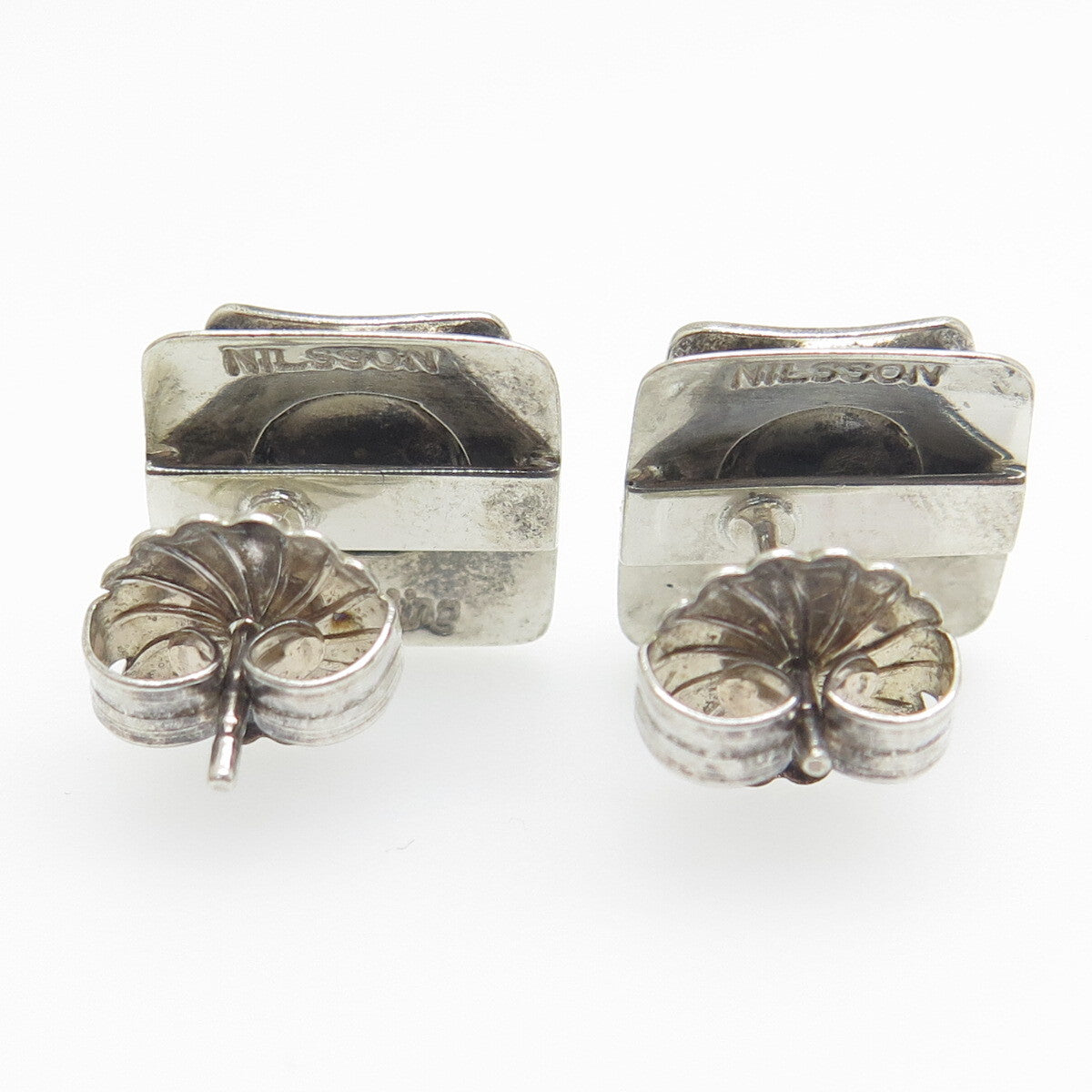 ROBERT NILSSON 925 Sterling Silver Vintage Real Pearl Letter "A" Stud Earrings