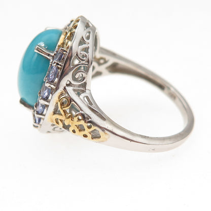 Chuck Clemency Sterling Silver 2-Tone Real Turquoise & Tanzanite Ring Size 8.25