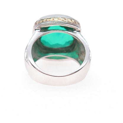 925 Sterling Silver 2-Tone Real Doublet Chrome Diopside Ring Size 7.25