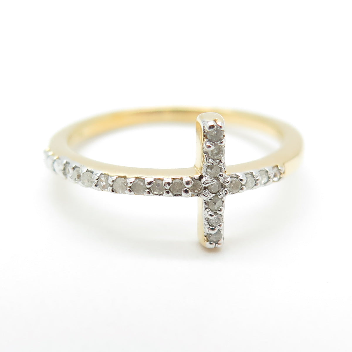 DBJ DEE BERKLE 925 Sterling Silver Gold Plated Real Diamond Cross Ring Size 6