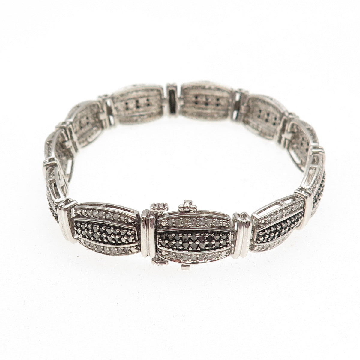 Jane Seymour 925 Sterling Silver Real Black & White Diamond Bracelet 7.5"