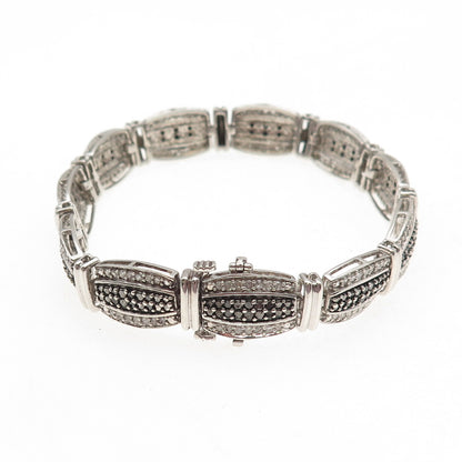 Jane Seymour 925 Sterling Silver Real Black & White Diamond Bracelet 7.5"