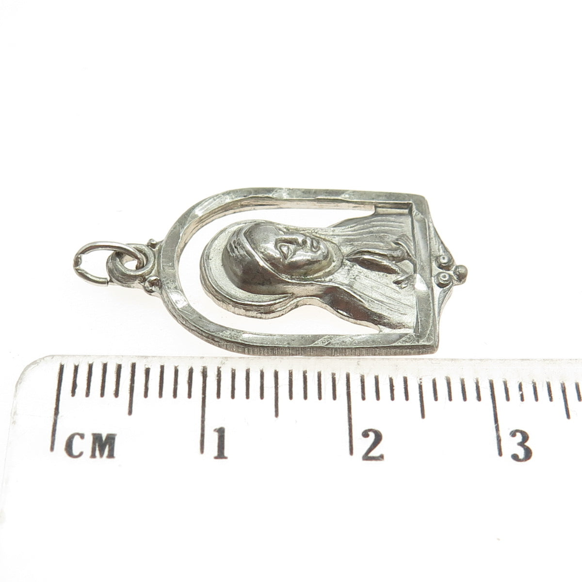925 Sterling Silver Antique Art Deco St. Mary & Baby Jesus Religious Pendant