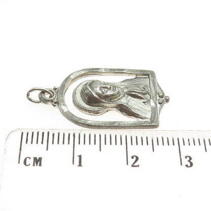 925 Sterling Silver Antique Art Deco St. Mary & Baby Jesus Religious Pendant