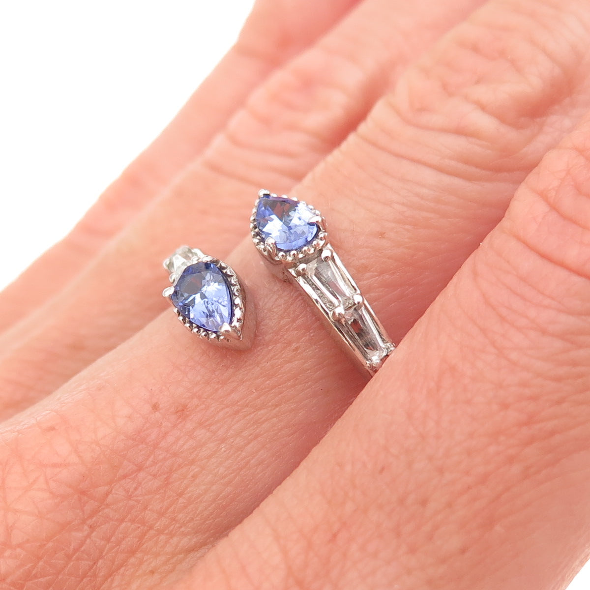 Chuck Clemency 925 Sterling Real Tanzanite White Topaz Adjustable Ring Size 8.75