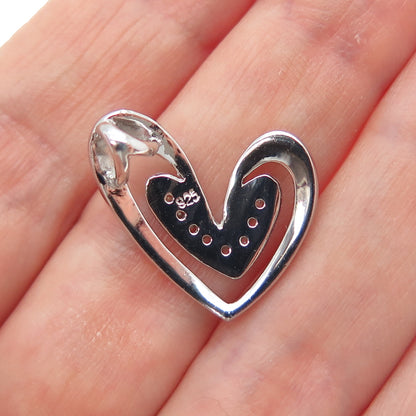 925 Sterling Silver Round-Cut C Z Heart Minimalist Slide Pendant