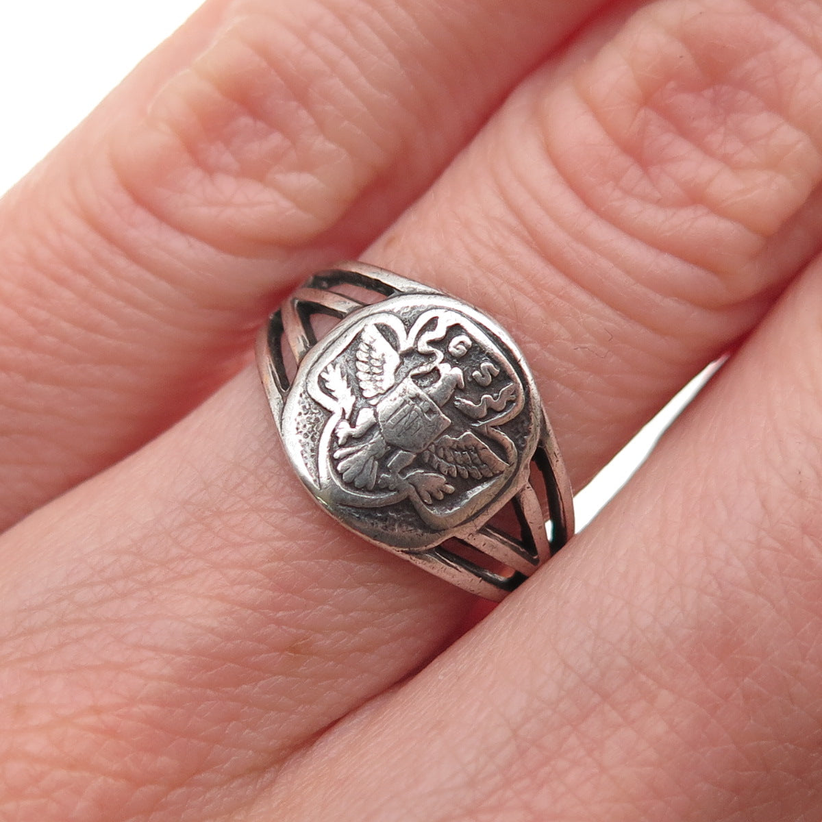 Ostby & Barton 925 Sterling Silver Vintage Girl Scout Oxidized Ring Size 5