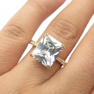 925 Sterling Silver Gold Plated Emerald-Cut C Z Ring Size 9