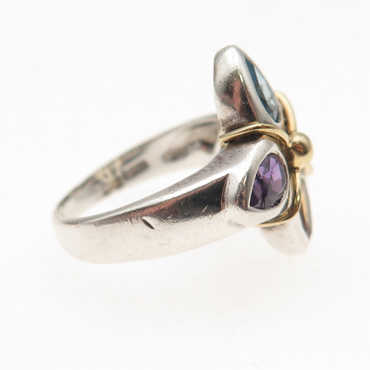 925 Sterling 18K Gold Vintage Real Topaz Amethyst Peridot & Citrine Ring Size 7