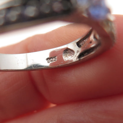 Chuck Clemency 925 Sterling Silver Real Tanzanite & White Topaz Ring Size 8
