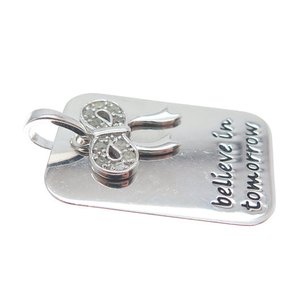 HAN Sterling Silver Real Round-Cut Diamond Believe In Tomorrow Bow Charm Pendant