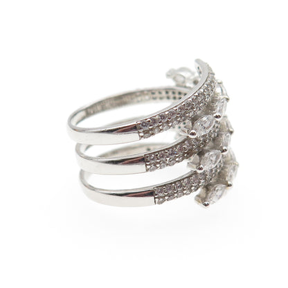 925 Sterling Silver Marquise & Round-Cut C Z Multi-Row Ring Size 6.25