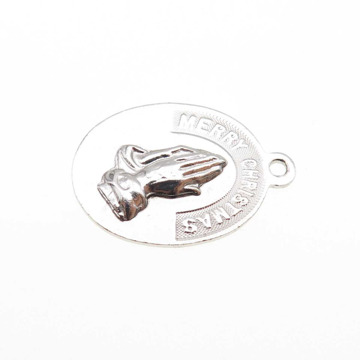 JEANOR Sterling Silver Vintage Merry Christmas Praying Hands Mini Charm Pendant