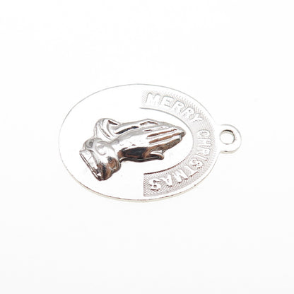 JEANOR Sterling Silver Vintage Merry Christmas Praying Hands Mini Charm Pendant