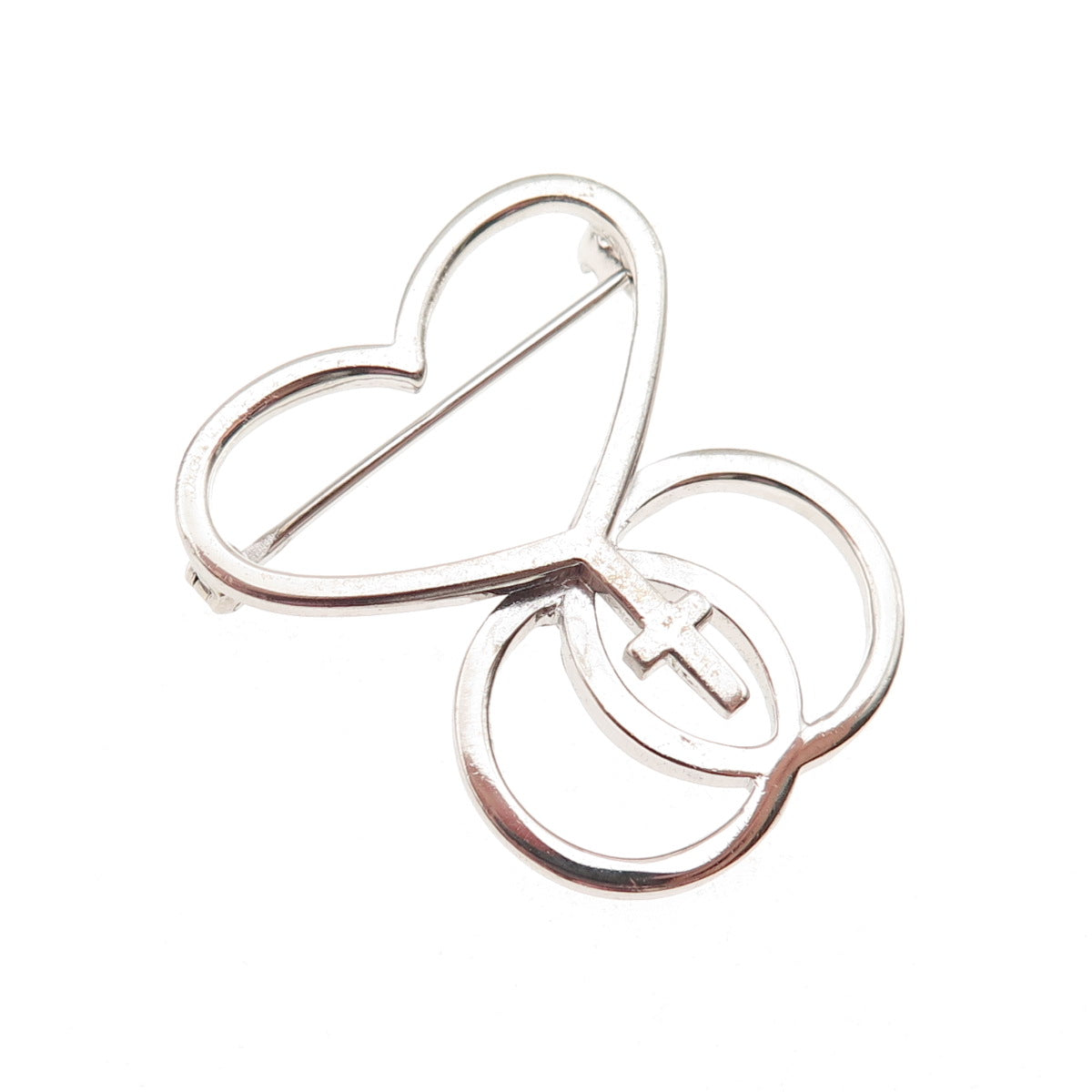 Dieges & Clust 925 Sterling Silver Vintage Unity Heart Cross Pin Brooch