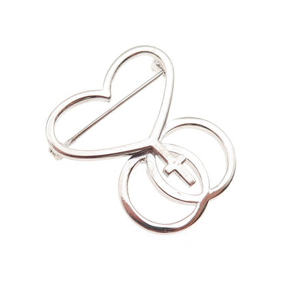 Dieges & Clust 925 Sterling Silver Vintage Unity Heart Cross Pin Brooch