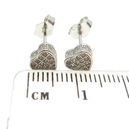 925 Sterling Silver Round-Cut C Z Sparkle Heart Stud Earrings