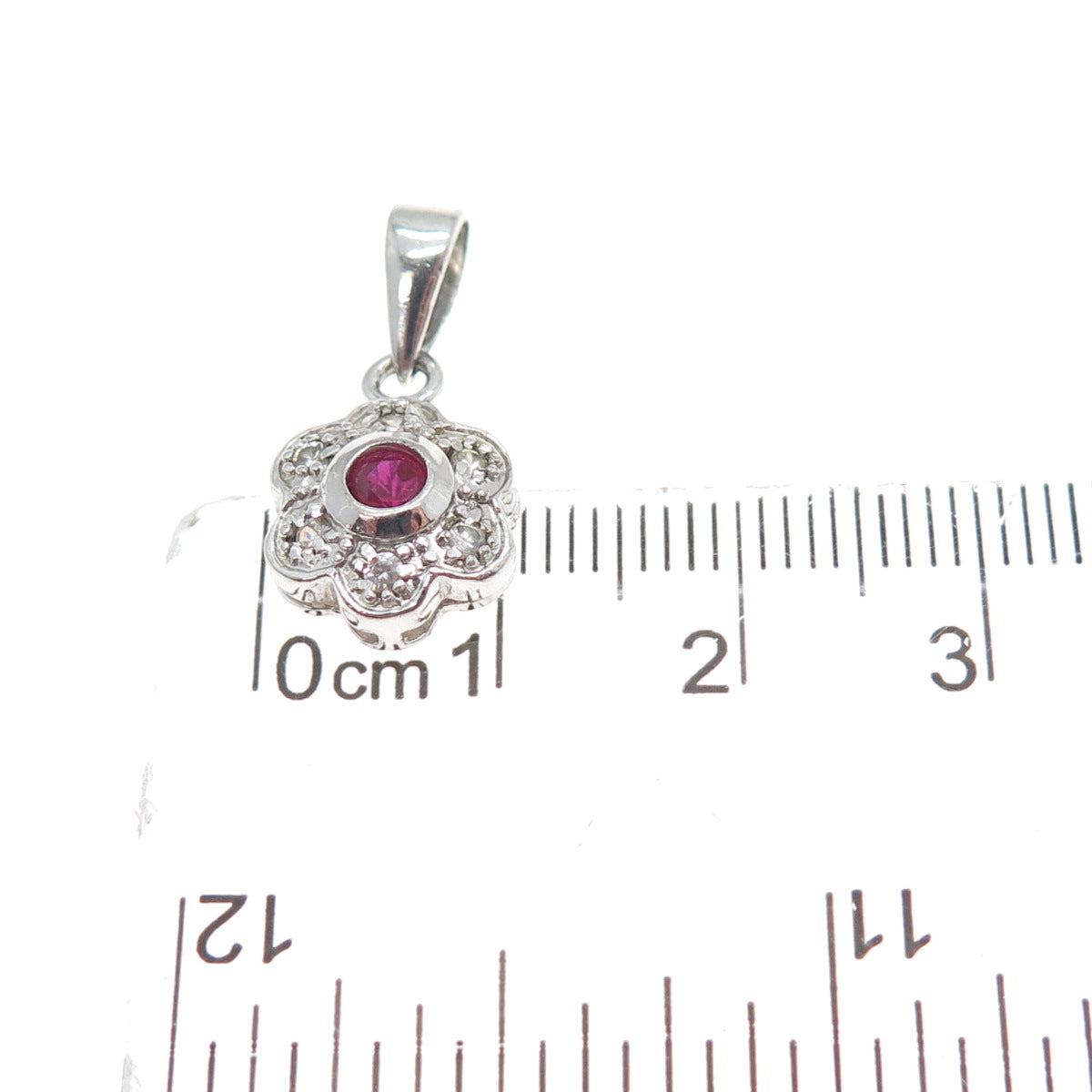 925 Sterling Silver Real Round-Cut Ruby & C Z Flower Minimalist Slide Pendant