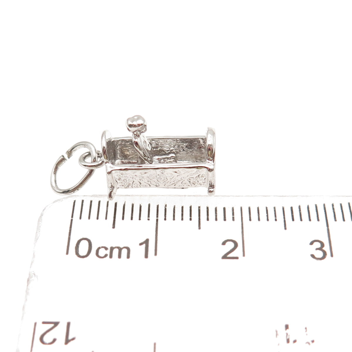 925 Sterling Silver Vintage Baby Rocking Cradle 3D Mini Charm Pendant