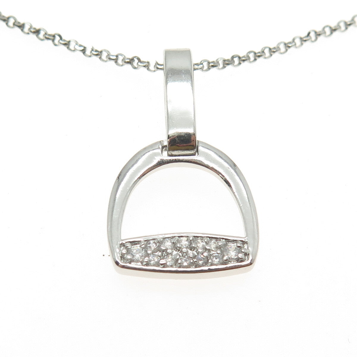 925 Sterling Silver Round-Cut C Z Stirrup Rolo Chain Necklace 16"