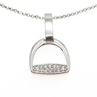925 Sterling Silver Round-Cut C Z Stirrup Rolo Chain Necklace 16"