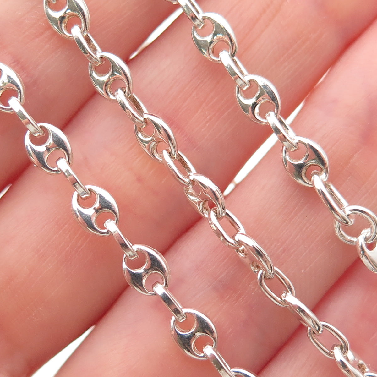 925 Sterling Silver Vintage Italy Anchor Mariner Chain Necklace 32"