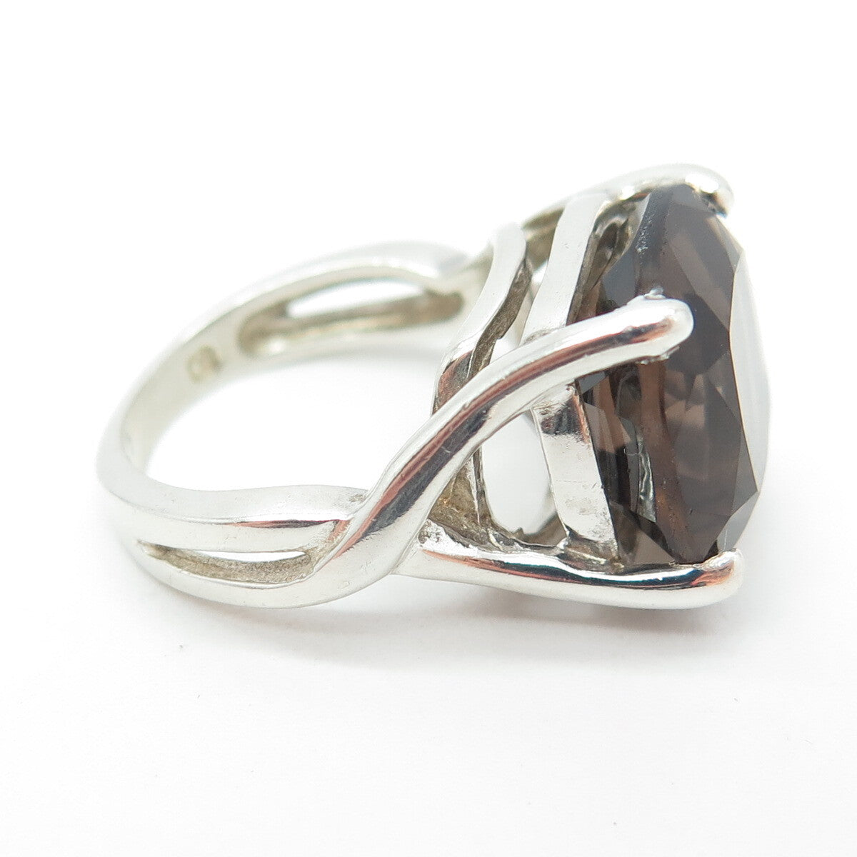 925 Sterling Silver Vintage Real Smoky Quartz Ring Size 5.5