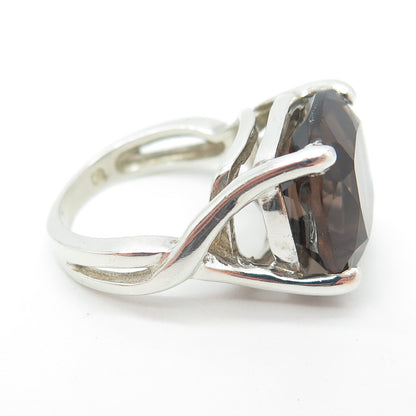 925 Sterling Silver Vintage Real Smoky Quartz Ring Size 5.5