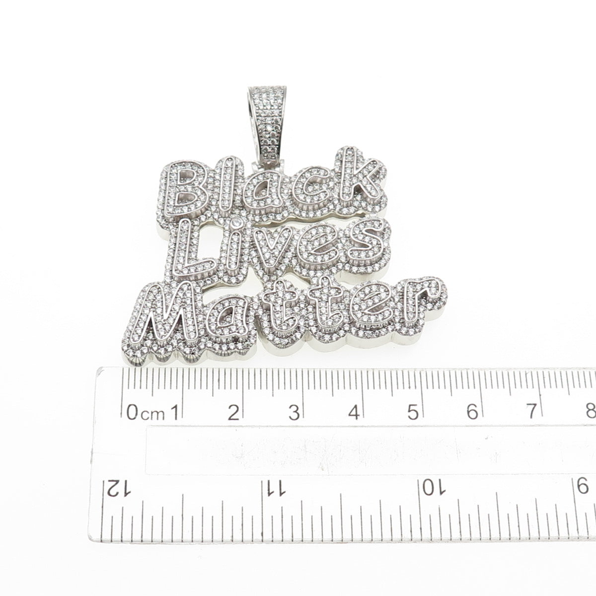 925 Sterling Silver Round-Cut C Z Black Lives Matter Pendant
