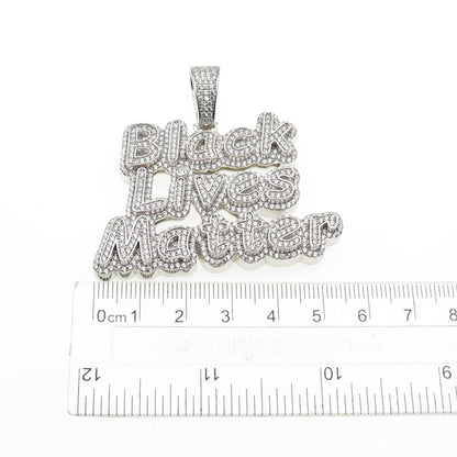 925 Sterling Silver Round-Cut C Z Black Lives Matter Pendant