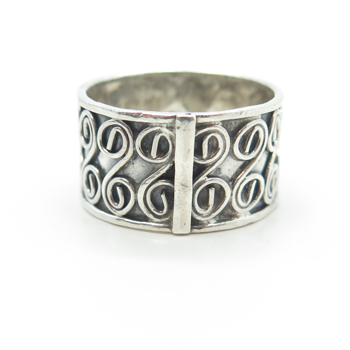 925 Sterling Silver Vintage Spiral Ann Around Band Ring Size 8.5
