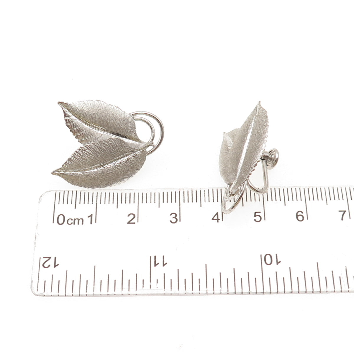 Harry S. Bick 925 Sterling Silver Vintage Floral Leaf Screw Back Earrings