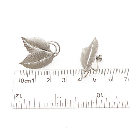 Harry S. Bick 925 Sterling Silver Vintage Floral Leaf Screw Back Earrings