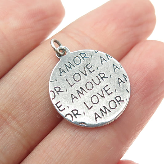 925 Sterling Silver "Amour Love Amor" Charm Pendant