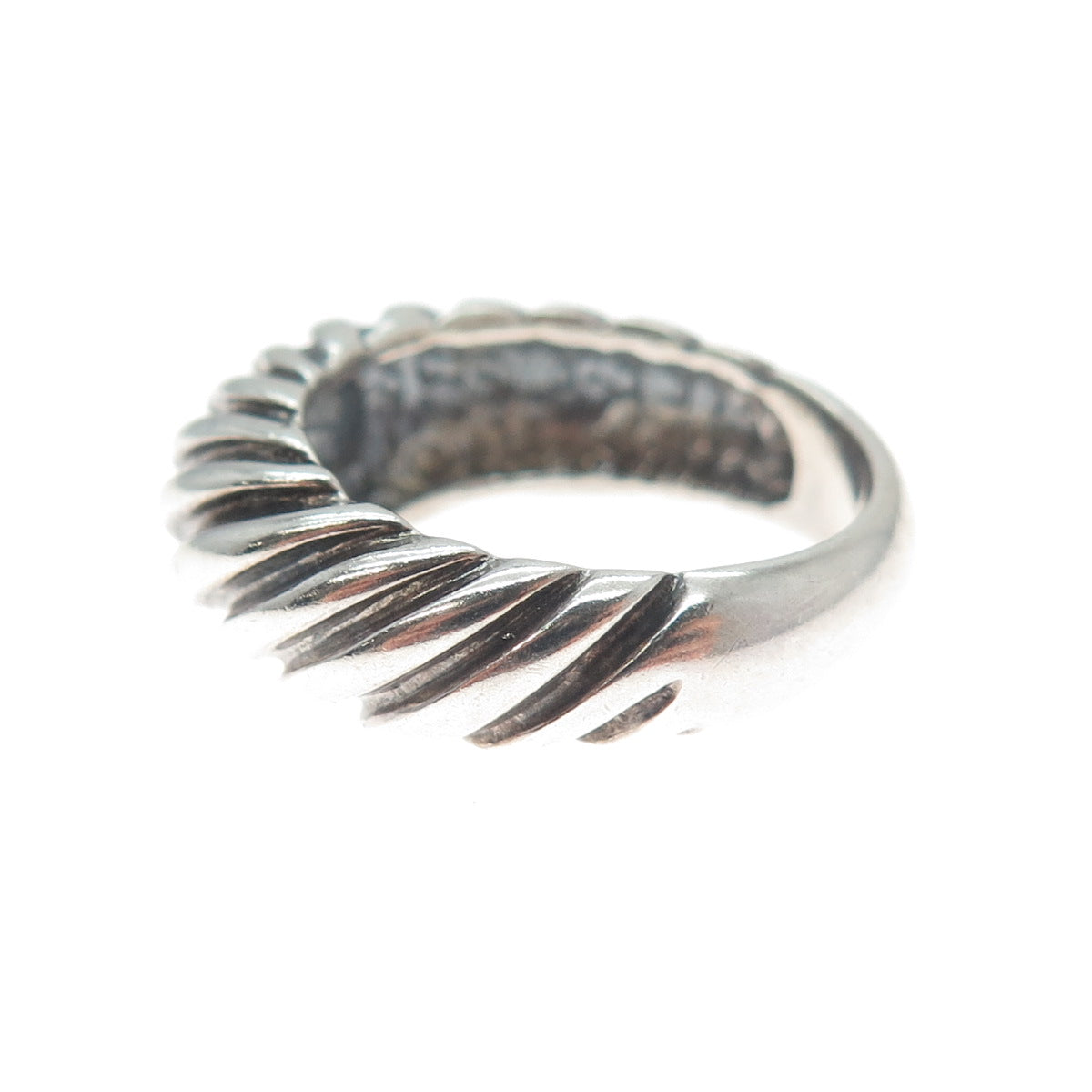 925 Sterling Silver Vintage Ribbed Dome Oxidized Ring Size 6.75