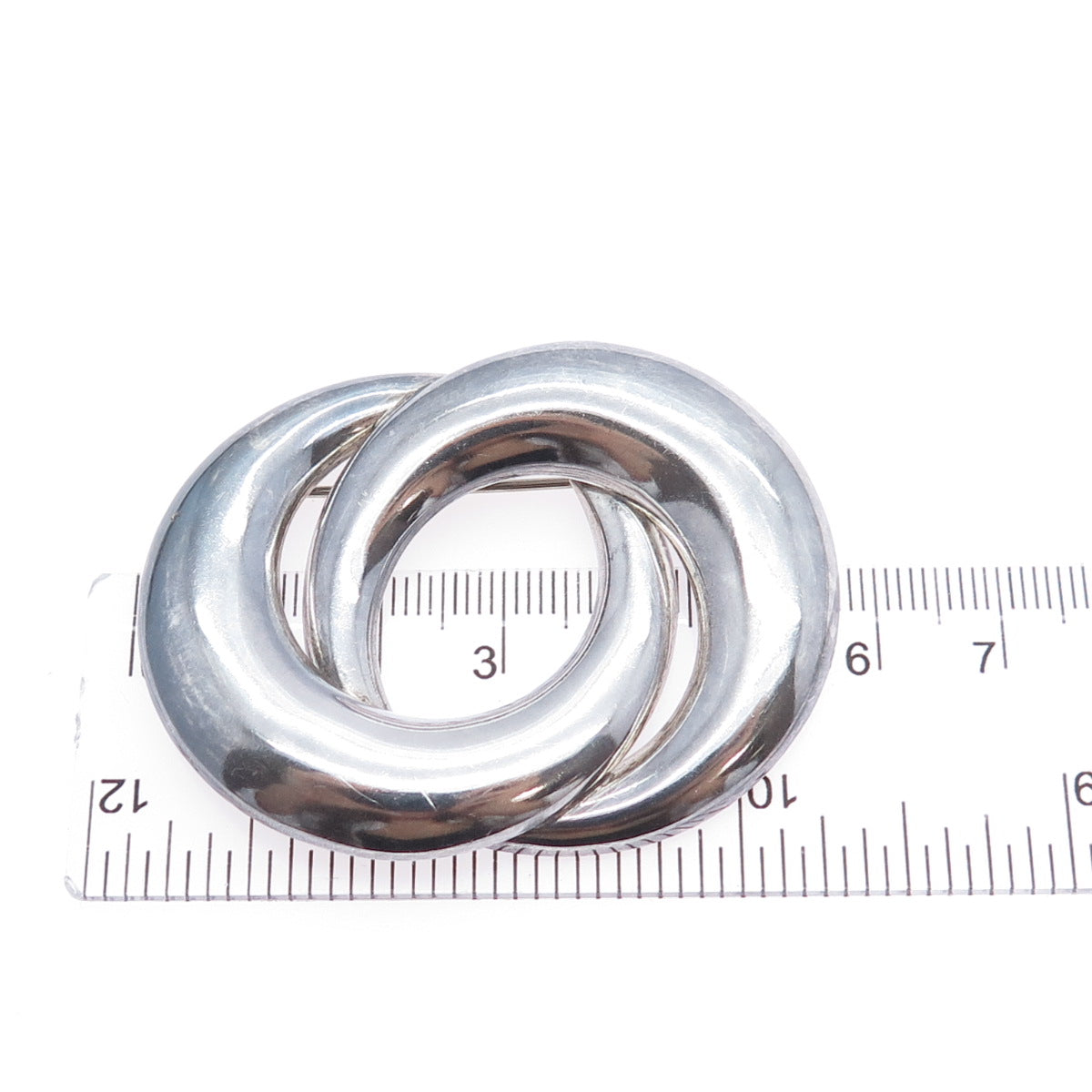 925 Sterling Silver Vintage Mexico Modernist Crescent Eternity Oxidized Brooch