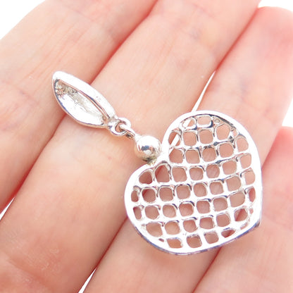 925 Sterling Silver Vintage Cage Heart Charm Pendant