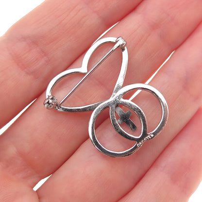 Dieges & Clust 925 Sterling Silver Vintage Unity Heart Cross Pin Brooch